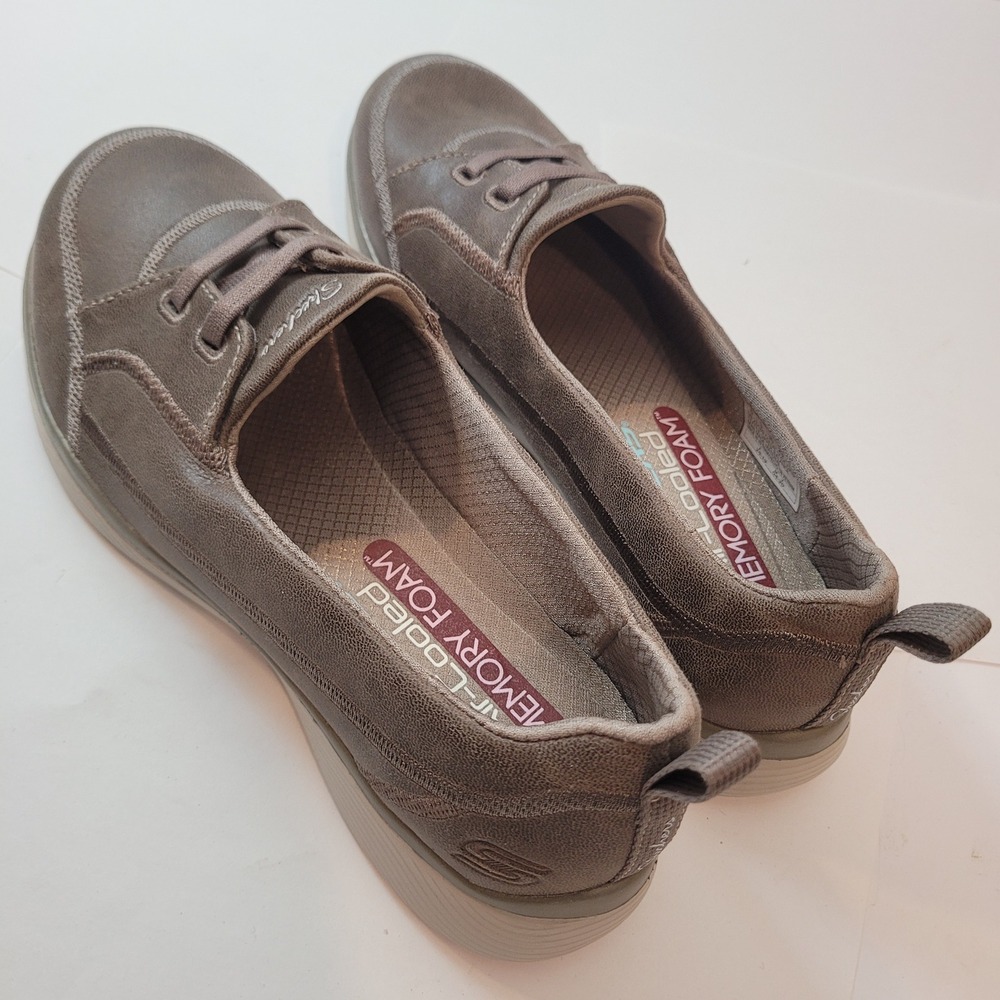 Skechers Seager Stat Women Dark Taupe Slip On Loafers 23489 DKTP Size 6